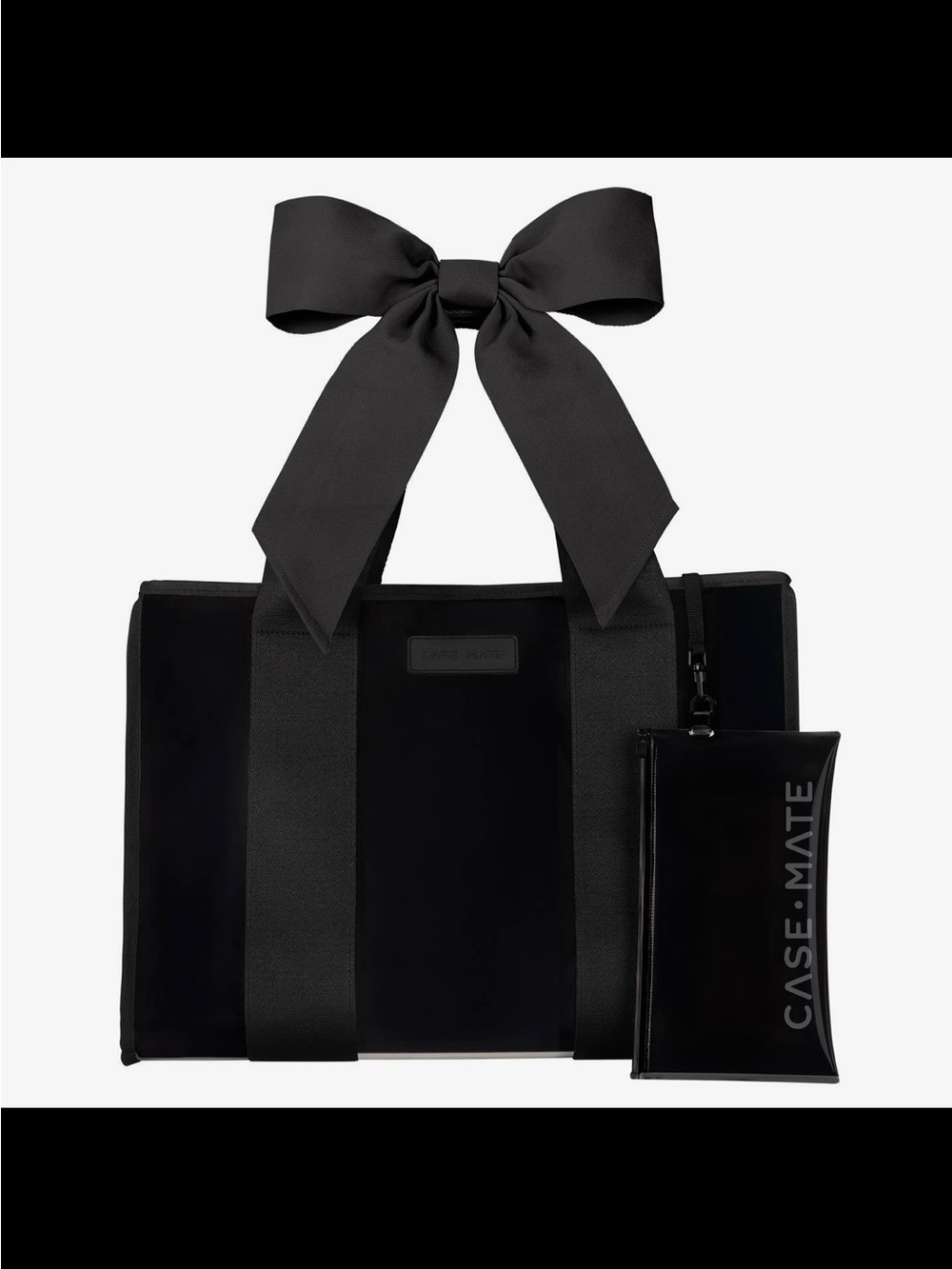 case-mate Black Tote with Removable Pouch and Bow Accent